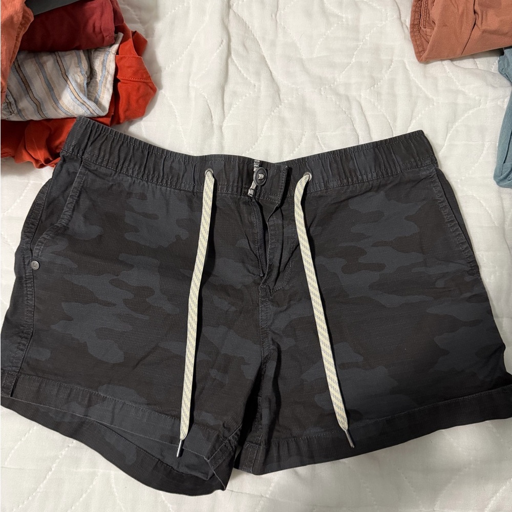 Vuori Black Camo Drawstring Shorts